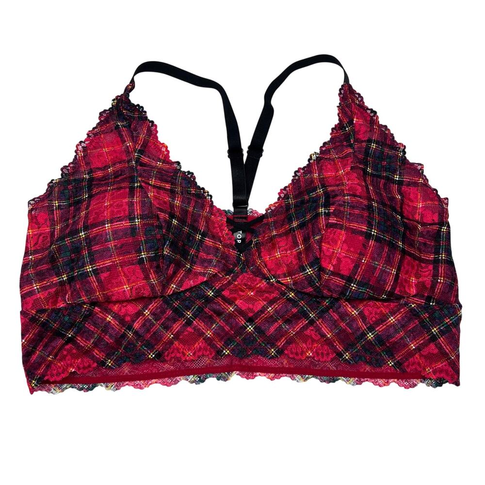 Torrid Bralette Womens 2X Lightly Lined XO Lace Red Plaid Holiday Christmas